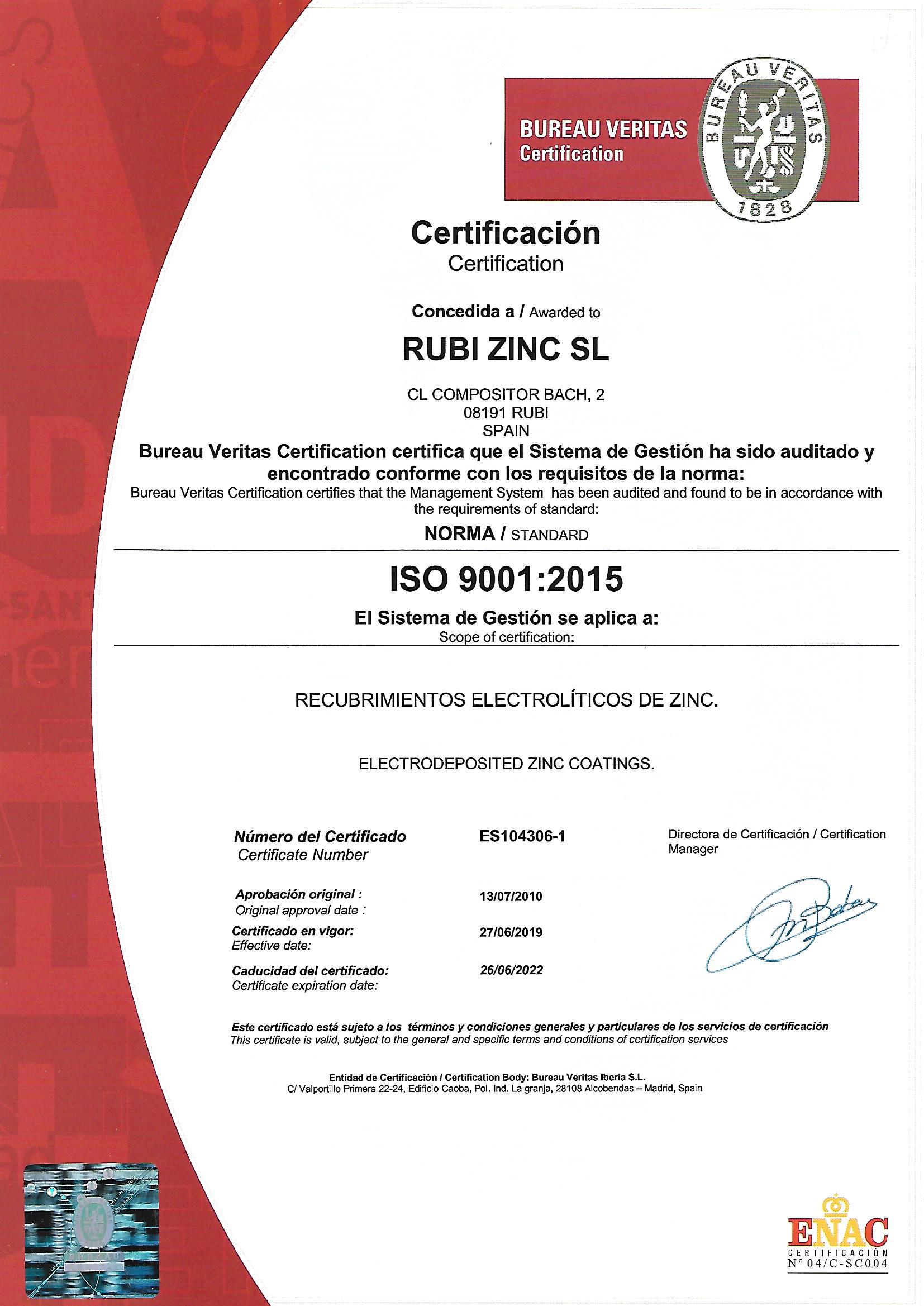 certificado iso 9001:2015