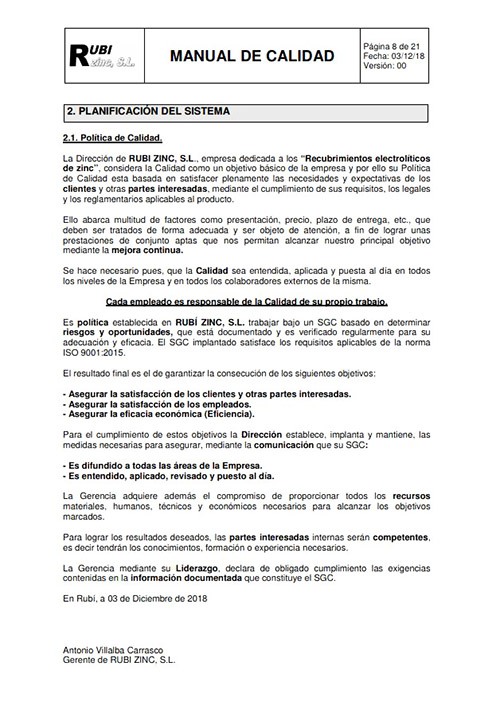 política de calidad